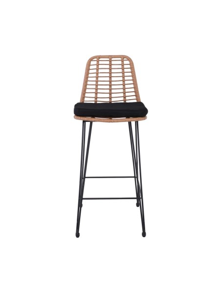 SALSA Bar Stool-Pro with Cushion, Metal Black-Wicker Natural
