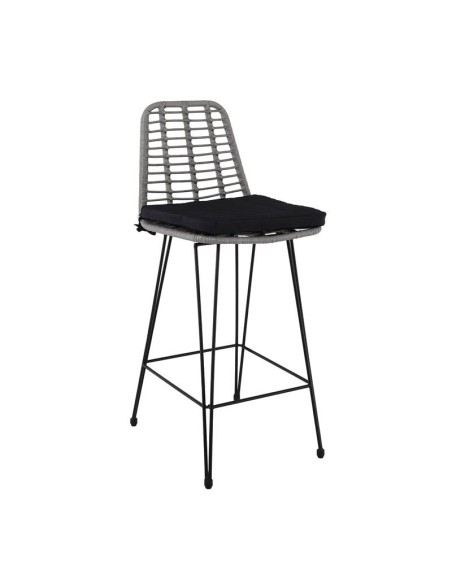 SALSA Bar Stool-Pro with Cushion, Metal Black-Wicker Grey