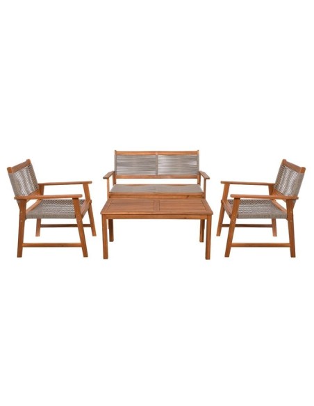SPRING Set Σαλόνι Κήπου Ακακία Φυσικό, Wicker Μπεζ: Τραπέζι + Καναπέ 2Θέσιο + 2 Πολυθρόνες