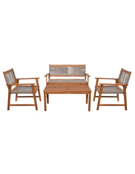SPRING Set Σαλόνι Κήπου Ακακία Φυσικό, Wicker Μπεζ: Τραπέζι + Καναπέ 2Θέσιο + 2 Πολυθρόνες