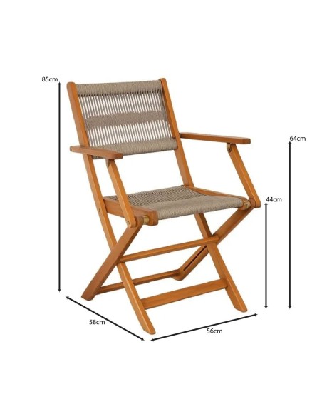 SPRING Folding Armchair Acacia Natural, Rope Wicker Beige
