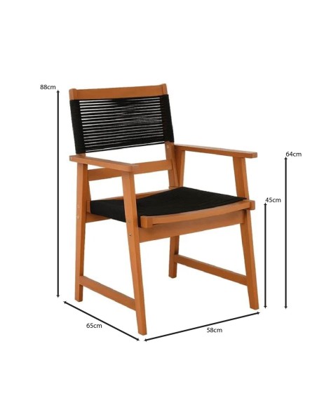 SPRING Dining Armchair, Acacia Natural, Rope Wicker Black