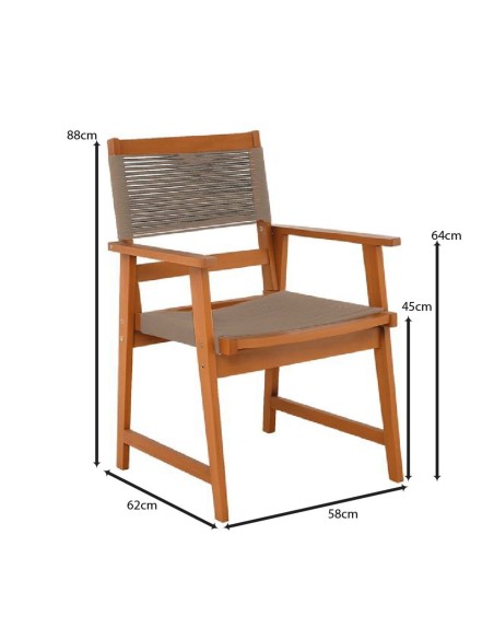 SPRING Dining Armchair, Acacia Natural, Rope Wicker Beige