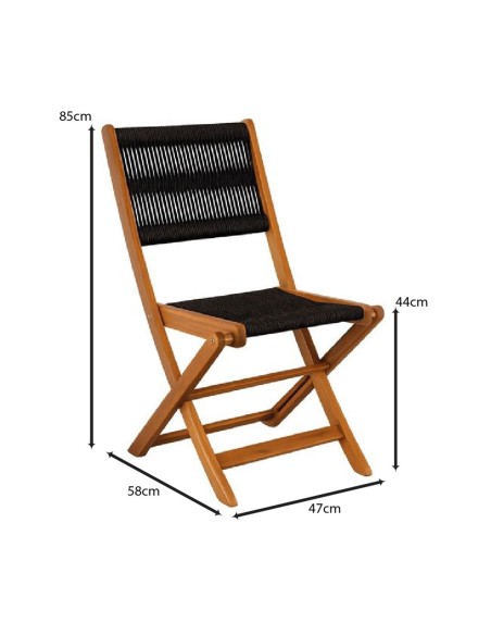 SPRING Folding Chair Acacia Natural, Rope Wicker Black