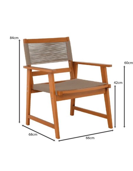SPRING Living Armchair Acacia Natural, Rope Wicker Beige