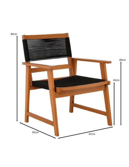SPRING Living Armchair Acacia Natural, Rope Wicker Black