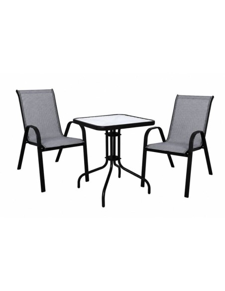 RIO Set (Table 60x60cm+2 Armchairs) Metal Black-Textilene Grey