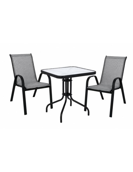 RIO Set (Table 70x70cm+2 Armchairs) Metal Black-Textilene Grey