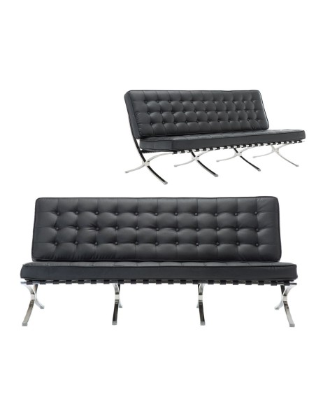 BARCELONA Type 3-Seater Sofa Black Pu