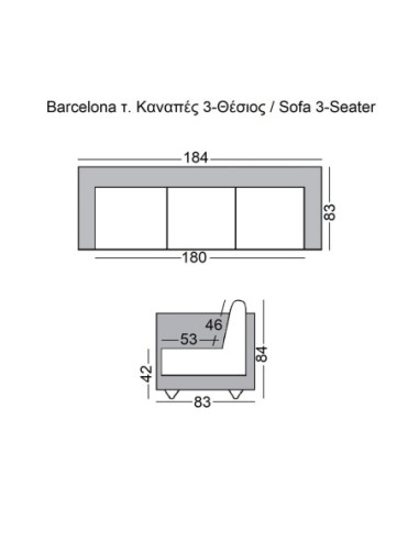 BARCELONA Type 3-Seater Sofa Black Pu