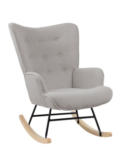 ALMA Rocking Armchair Teddy Light Grey Fabric-Black Frame-Natural Base (K-D)