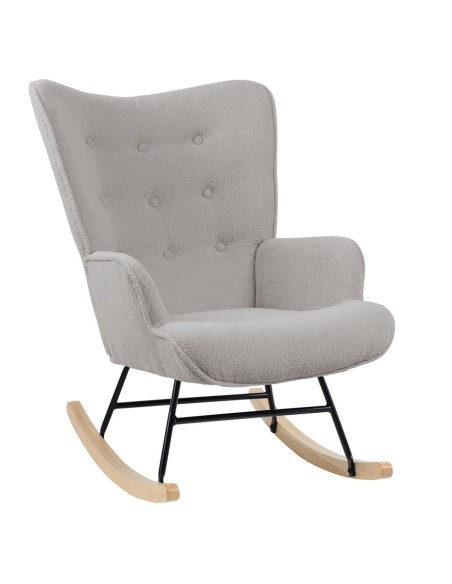 ALMA Rocking Armchair Teddy Light Grey Fabric-Black Frame-Natural Base (K-D)