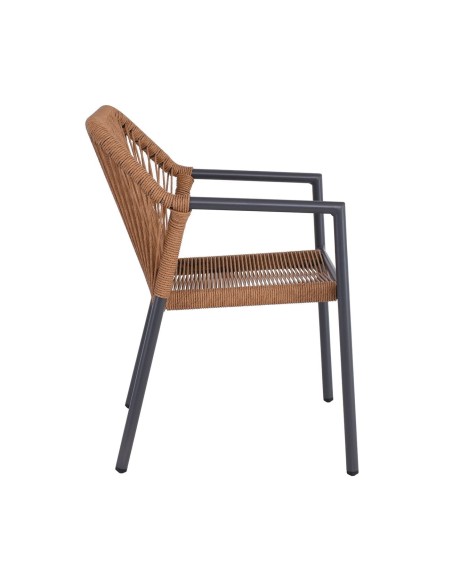 DENVER-DINA Set Table 220x97+8 Armchairs Alu Dark Grey-Natural Polywood & Wicker