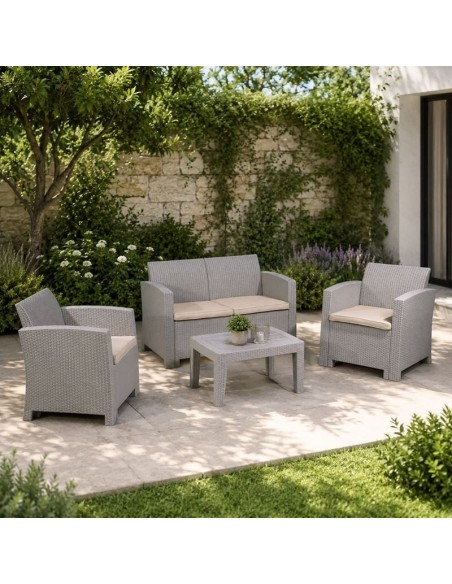 SAVANNA Set Σαλόνι Κήπου Βεράντας K-D, PP-UV Sand Grey Μαξιλάρια Μπεζ
