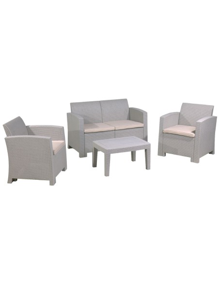 SAVANNA Set Σαλόνι Κήπου Βεράντας K-D, PP-UV Sand Grey Μαξιλάρια Μπεζ