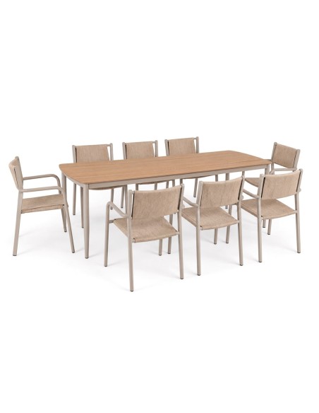 DENVER Set Τραπεζαρία Κήπου, Αλουμίνιο & Rope Wicker Μπεζ, Polywood-Τραπέζι+8 Πολυθρόνες