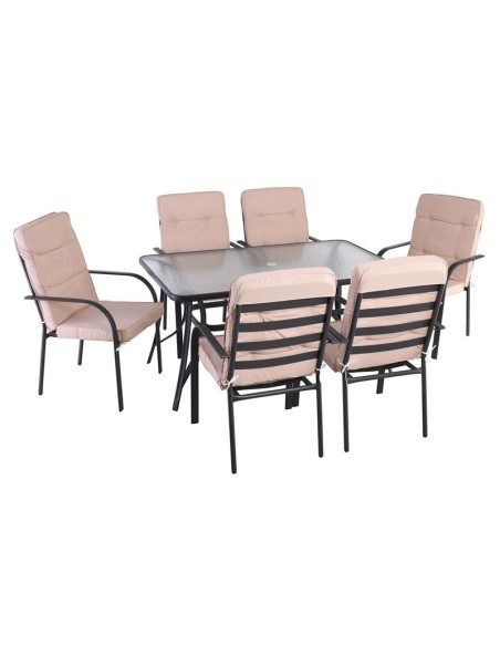 ASTOR Set (6 Chairs-Cushion Beige+Table 150x90) Steel Anthracite