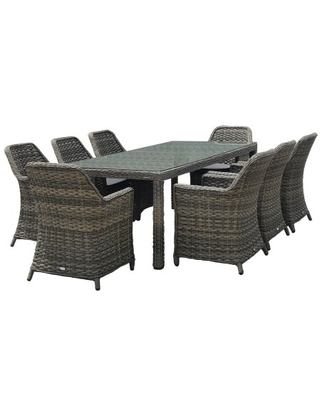 ESPERIA Set Τραπεζαρία Κήπου ALU,Wicker Grey Brown-Ανθρακί: Τραπέζι 230x100 + 8 Πολυθρόνες