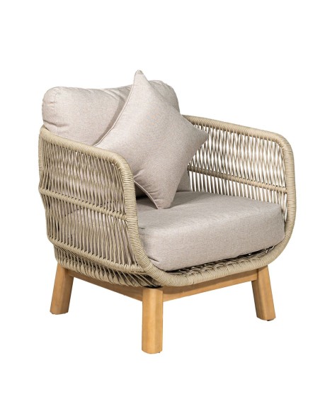 MARK Set (4pcs) Acacia Natural, Rope Wicker Beige, Cushions Beige
