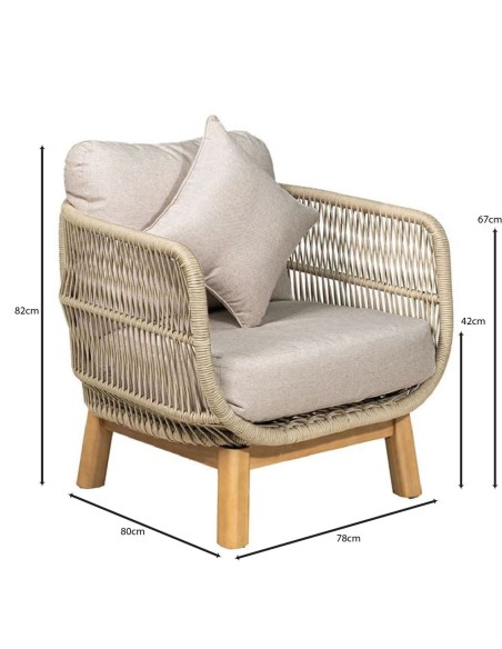MARK Set (4pcs) Acacia Natural, Rope Wicker Beige, Cushions Beige