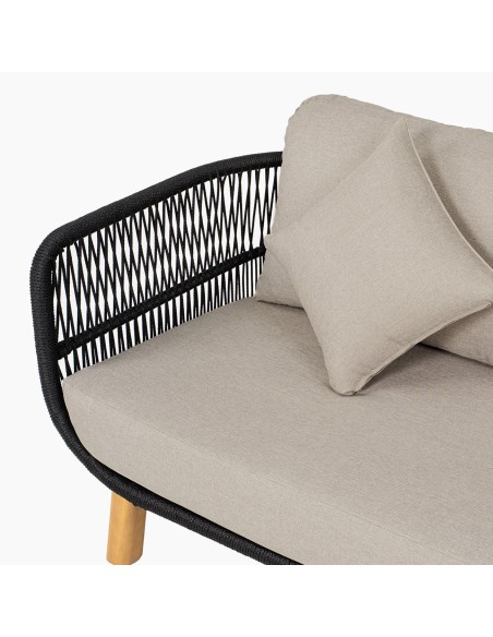 MARK Set (4pcs) Acacia Natural, Rope Wicker Black, Cushions Beige