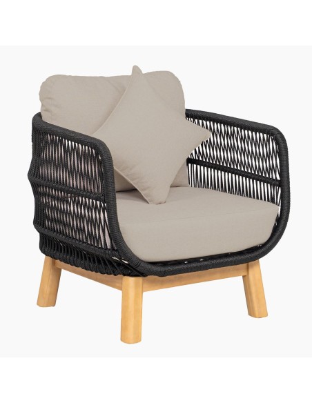 MARK Set (4pcs) Acacia Natural, Rope Wicker Black, Cushions Beige