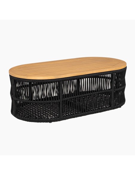 MARK Set (4pcs) Acacia Natural, Rope Wicker Black, Cushions Beige