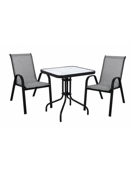 RIO Set (Table 70x70cm+2 Armchairs) Metal Black-Textilene Grey