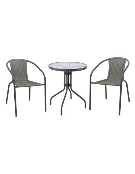 BALENO-W Set (Table D60cm+2 Armchairs) Metal Anthracite-Mixed Grey Wicker