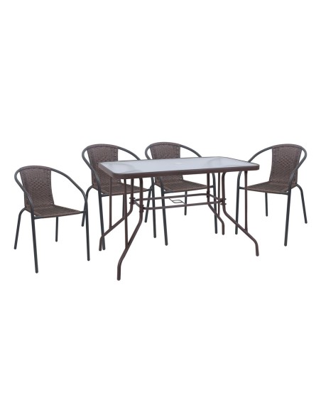 BALENO-W Set (Table 110x60cm+4 Armchairs) Metal-Wicker Brown