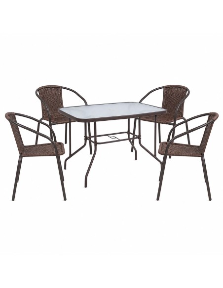 BALENO-W Set (Table 110x60cm+4 Armchairs) Metal-Wicker Brown