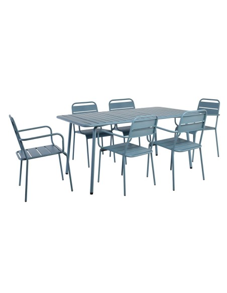 BRIO Slat Set (Table 160x90cm+6 Armchairs) Metal Sandy Blue 5415C