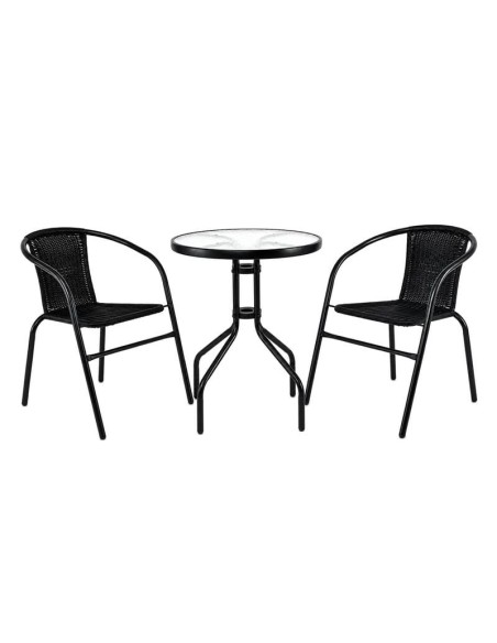 BALENO Set-Pro (Table D60cm+2 Armchairs) Metal Black-Black Wicker