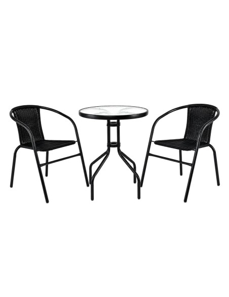 BALENO Set-Pro (Table D60cm+2 Armchairs) Metal Black-Black Wicker