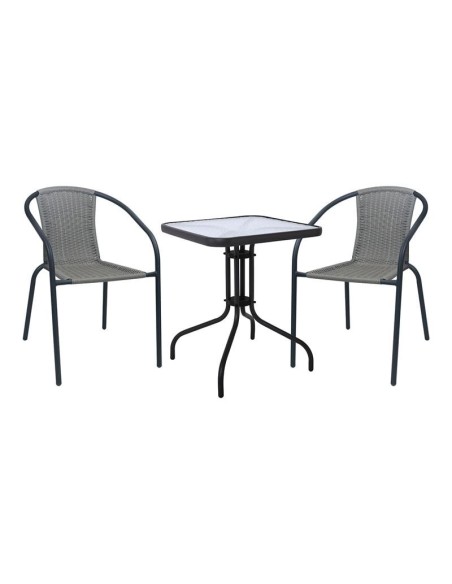 BALENO-W Set (Table 60x60cm+2 Armchairs) Metal Black-Mixed Grey Wicker
