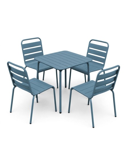 BRIO Slat Set (Table 70x70cm+4 Chairs) Metal Sandy Blue 5415C