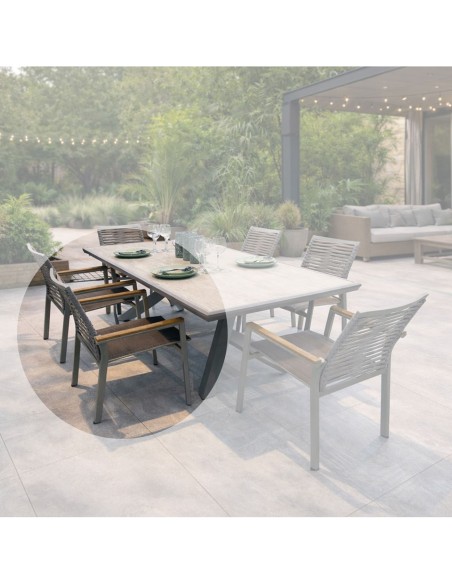 SIERRA Πολυθρόνα Dining Στοιβαζόμενη Αλουμινίου, Μπεζ Padded Textilene & Flat Rope
