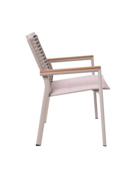 SIERRA Πολυθρόνα Dining Στοιβαζόμενη Αλουμινίου, Μπεζ Padded Textilene & Flat Rope