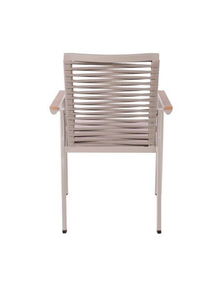 SIERRA Πολυθρόνα Dining Στοιβαζόμενη Αλουμινίου, Μπεζ Padded Textilene & Flat Rope