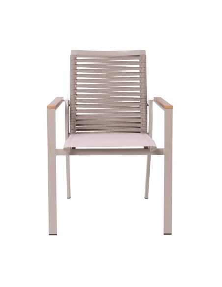SIERRA Πολυθρόνα Dining Στοιβαζόμενη Αλουμινίου, Μπεζ Padded Textilene & Flat Rope